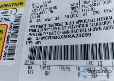 2021 Ford Bronco Sport Big Bend из США, поврежденный, VIN 3FMCR9B6XMRA20699